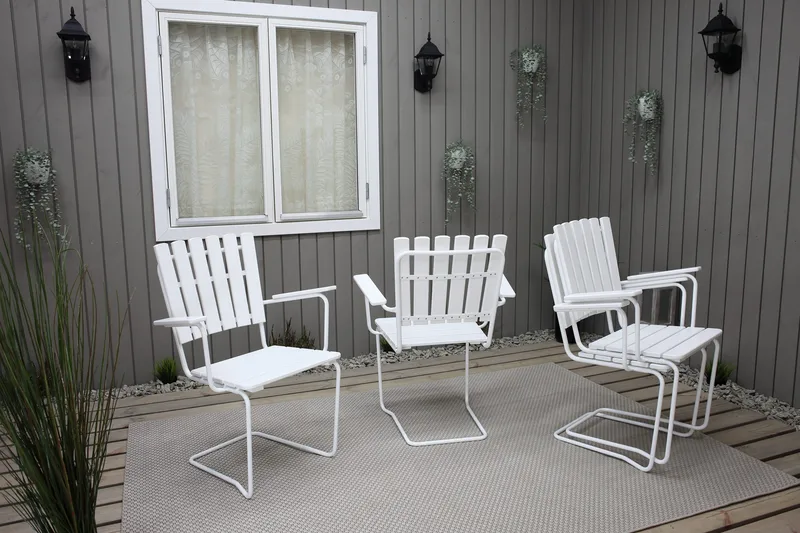 Vaxholm Spisegruppe Rund 100 cm + 4 Stoler Hvit - Hagemøbler - Hagegruppe - Spisegrupper hage