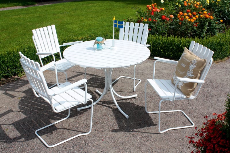 Vaxholm Spisegruppe Rund 100 cm + 4 Stoler Hvit - Hagemøbler - Hagegruppe - Spisegrupper hage