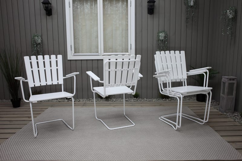 Vaxholm Spisegruppe Rund 100 cm + 4 Stoler Hvit - Hagemøbler - Hagegruppe - Spisegrupper hage