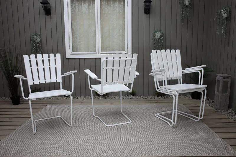 Vaxholm Spisegruppe Rund 100 cm + 4 Stoler Hvit - Hagemøbler - Hagegruppe - Spisegrupper hage