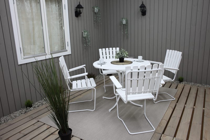 Vaxholm Spisegruppe Rund 100 cm + 4 Stoler Hvit - Hagemøbler - Hagegruppe - Spisegrupper hage