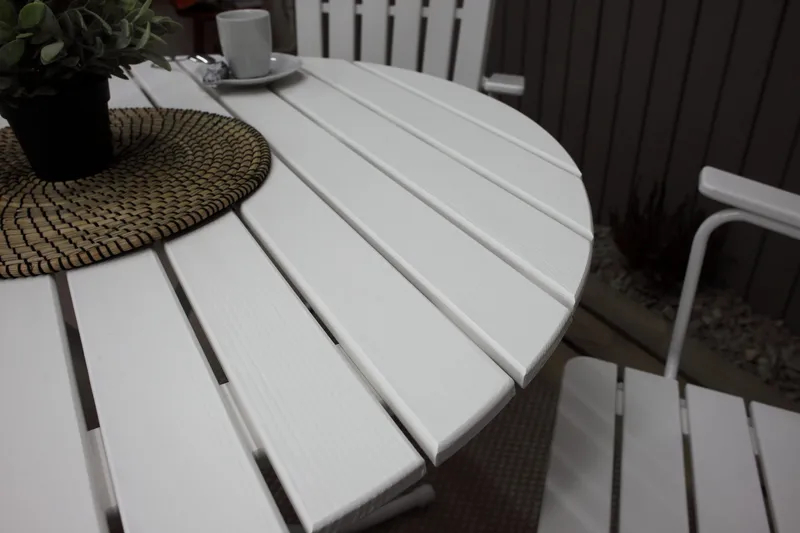 Vaxholm Spisegruppe Rund 100 cm + 4 Stoler Hvit - Hagemøbler - Hagegruppe - Spisegrupper hage