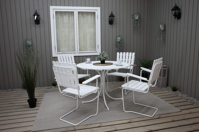 Vaxholm Spisegruppe Rund 100 cm + 4 Stoler Hvit - Hagemøbler - Hagegruppe - Spisegrupper hage