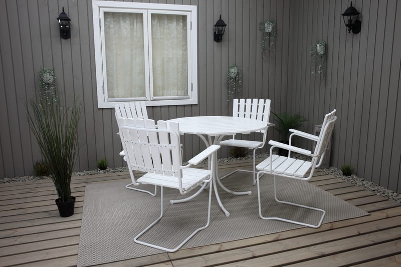 Vaxholm Spisegruppe Rund 100 cm + 4 Stoler Hvit - Hagemøbler - Hagegruppe - Spisegrupper hage
