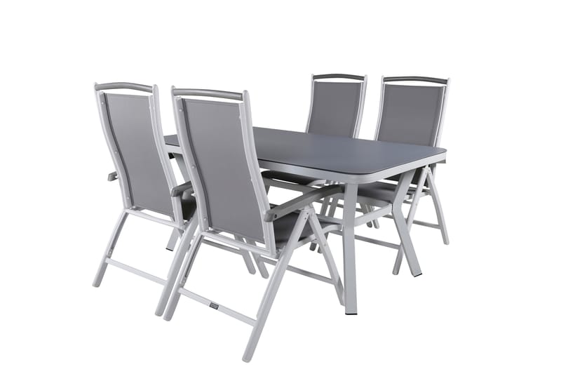 Virya Spisegruppe 160cm + 4 Albany Posisjonsstoler - Hvit/Grå - Hagemøbler - Hagegruppe - Spisegrupper hage