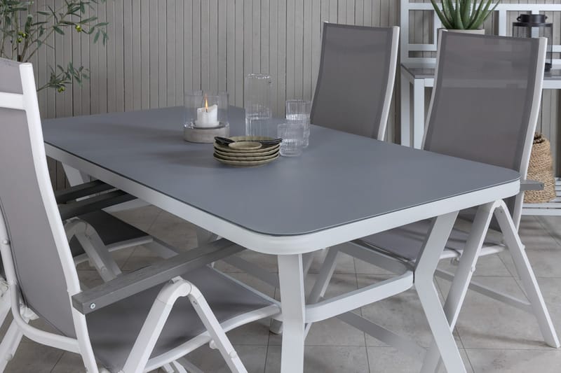 Virya Spisegruppe 160cm + 4 Albany Posisjonsstoler - Hvit - Hagemøbler - Hagegruppe - Spisegrupper hage