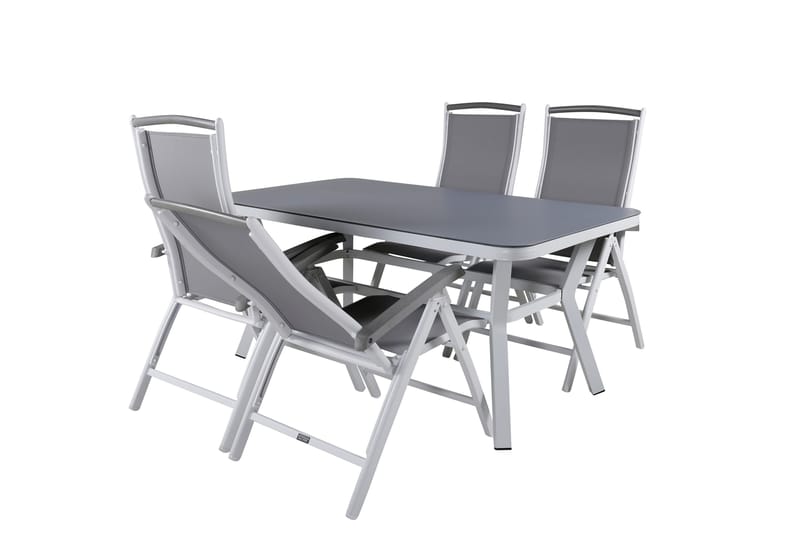 Virya Spisegruppe 160cm + 4 Albany Posisjonsstoler - Hvit/Grå - Hagemøbler - Hagegruppe - Spisegrupper hage