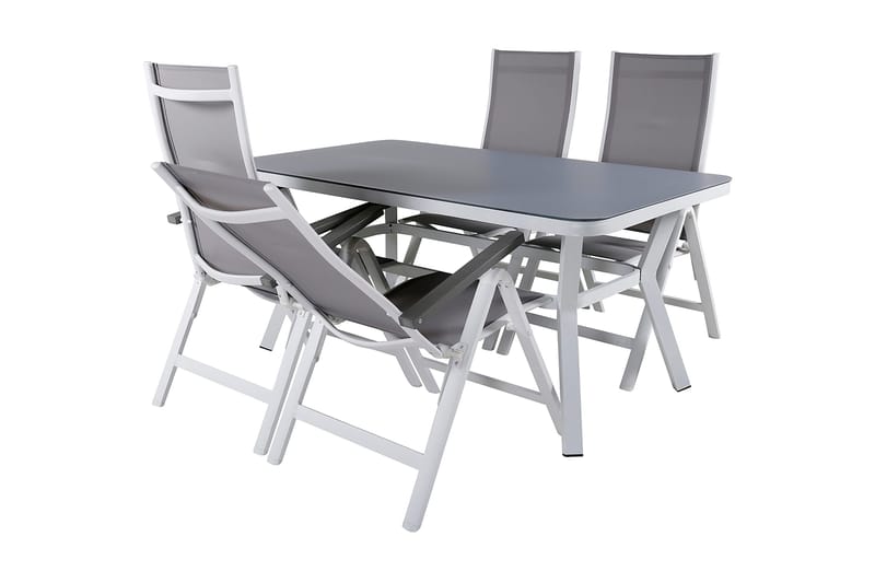 Virya Spisegruppe 160cm + 4 Albany Posisjonsstoler - Hvit - Hagemøbler - Hagegruppe - Spisegrupper hage