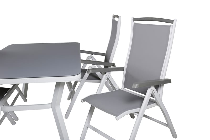 Virya Spisegruppe 160cm + 4 Albany Posisjonsstoler - Hvit/Grå - Hagemøbler - Hagegruppe - Spisegrupper hage