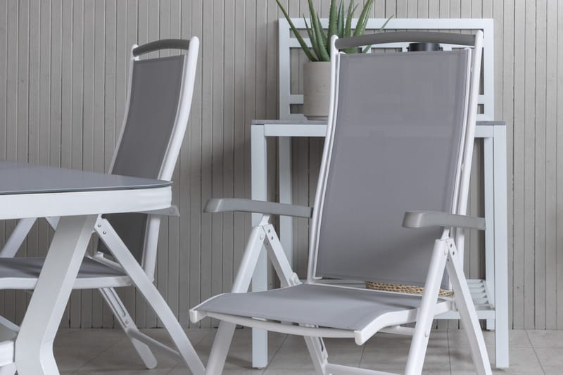Virya Spisegruppe 160cm + 4 Albany Posisjonsstoler - Hvit/Grå - Hagemøbler - Hagegruppe - Spisegrupper hage