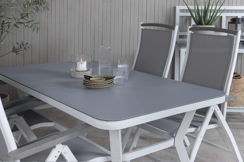 Virya Spisegruppe 160cm + 4 Albany Posisjonsstoler - Hvit/Grå - Hagemøbler - Hagegruppe - Spisegrupper hage