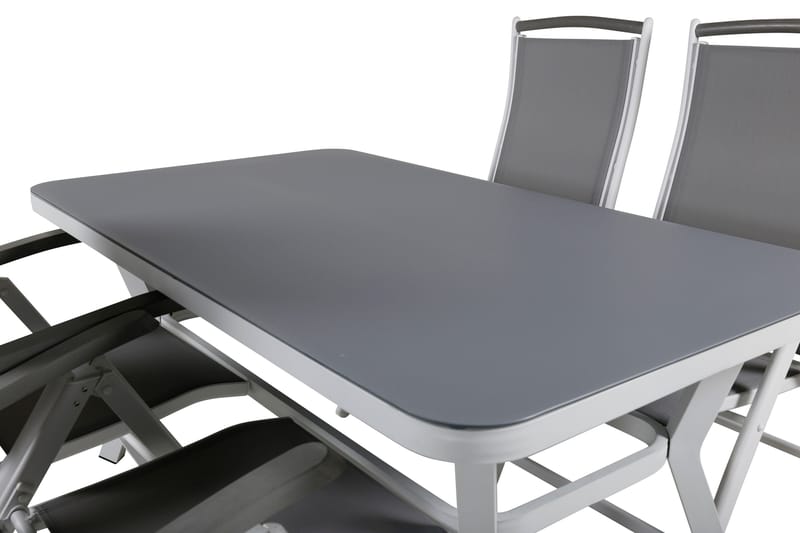 Virya Spisegruppe 160cm + 4 Albany Posisjonsstoler - Hvit/Grå - Hagemøbler - Hagegruppe - Spisegrupper hage