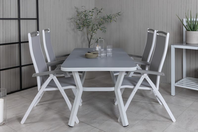Virya Spisegruppe 160cm + 4 Albany Posisjonsstoler - Hvit/Grå - Hagemøbler - Hagegruppe - Spisegrupper hage