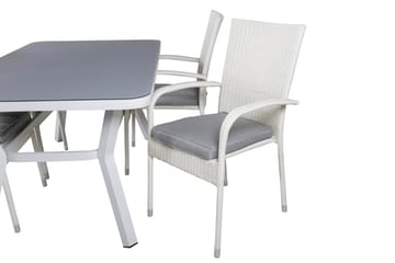 Virya Spisegruppe 160cm + 4 Anna Spisestoler - Hvit/Grå - Hagemøbler - Hagegruppe - Spisegrupper hage