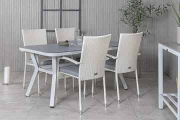 Virya Spisegruppe 160cm + 4 Anna Spisestoler - Hvit/Grå - Hagemøbler - Hagegruppe - Spisegrupper hage