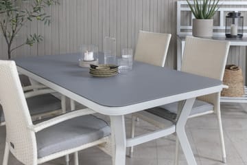 Virya Spisegruppe 160cm + 4 Anna Spisestoler - Hvit/Grå - Hagemøbler - Hagegruppe - Spisegrupper hage