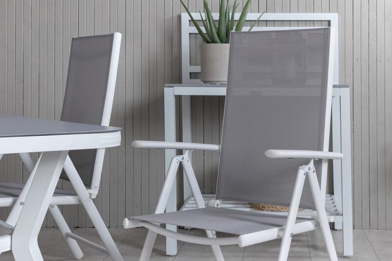 Virya Spisegruppe 160cm + 4 Break Posisjonsstoler - Hvit/Grå - Hagemøbler - Hagegruppe - Spisegrupper hage