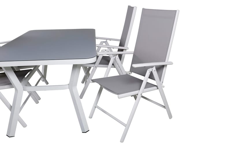 Virya Spisegruppe 160cm + 4 Break Posisjonsstoler - Hvit/Grå - Hagemøbler - Hagegruppe - Spisegrupper hage