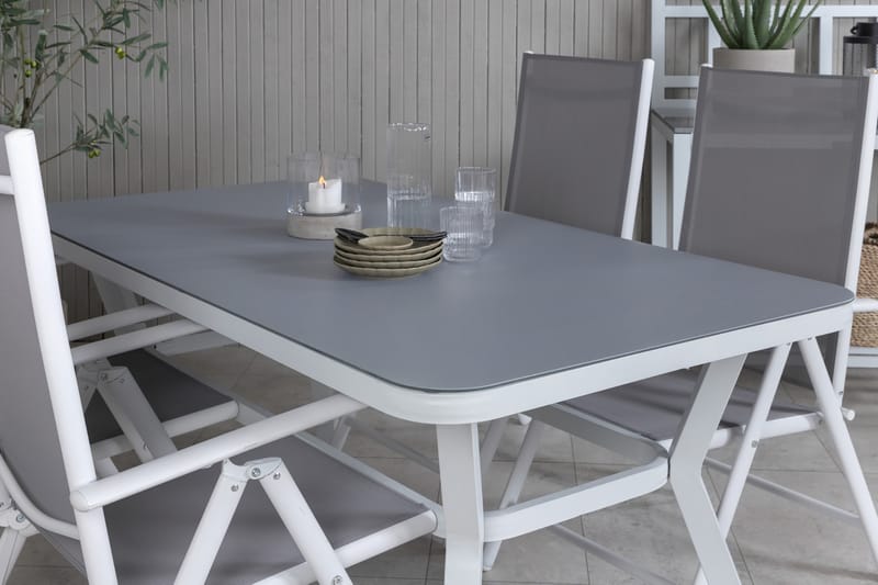 Virya Spisegruppe 160cm + 4 Break Posisjonsstoler - Hvit/Grå - Hagemøbler - Hagegruppe - Spisegrupper hage