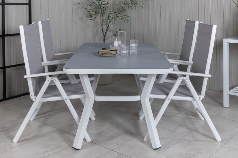 Virya Spisegruppe 160cm + 4 Break Posisjonsstoler - Hvit/Grå - Hagemøbler - Hagegruppe - Spisegrupper hage