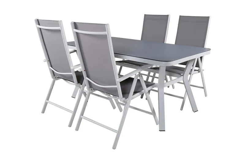 Virya Spisegruppe 160cm + 4 Break Posisjonsstoler - Hvit/Grå - Hagemøbler - Hagegruppe - Spisegrupper hage