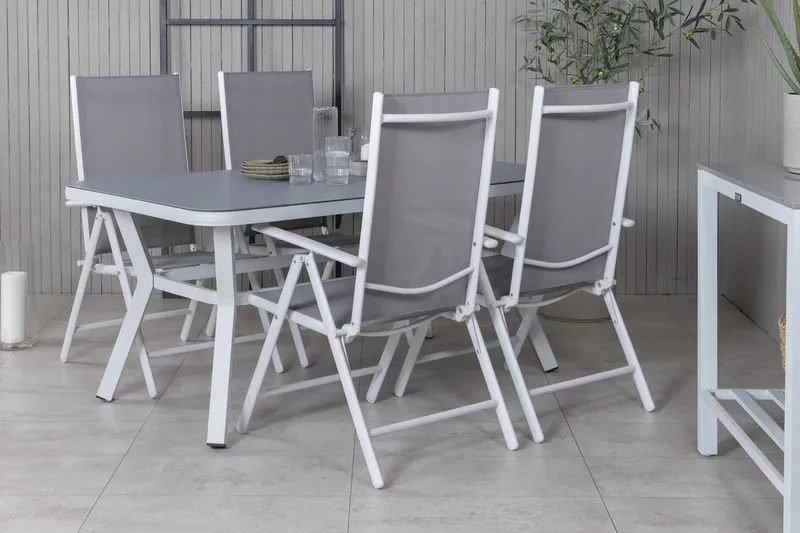 Virya Spisegruppe 160cm + 4 Break Posisjonsstoler - Hvit/Grå - Hagemøbler - Hagegruppe - Spisegrupper hage