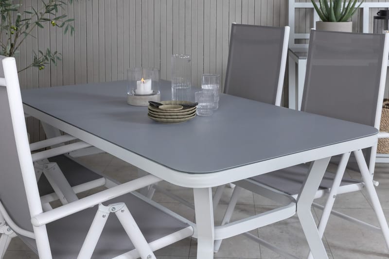 Virya Spisegruppe 160cm + 4 Break Posisjonsstoler - Hvit/Grå - Hagemøbler - Hagegruppe - Spisegrupper hage