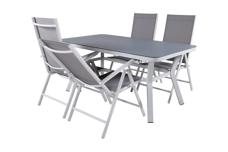 Virya Spisegruppe 160cm + 4 Break Posisjonsstoler - Hvit/Grå - Hagemøbler - Hagegruppe - Spisegrupper hage