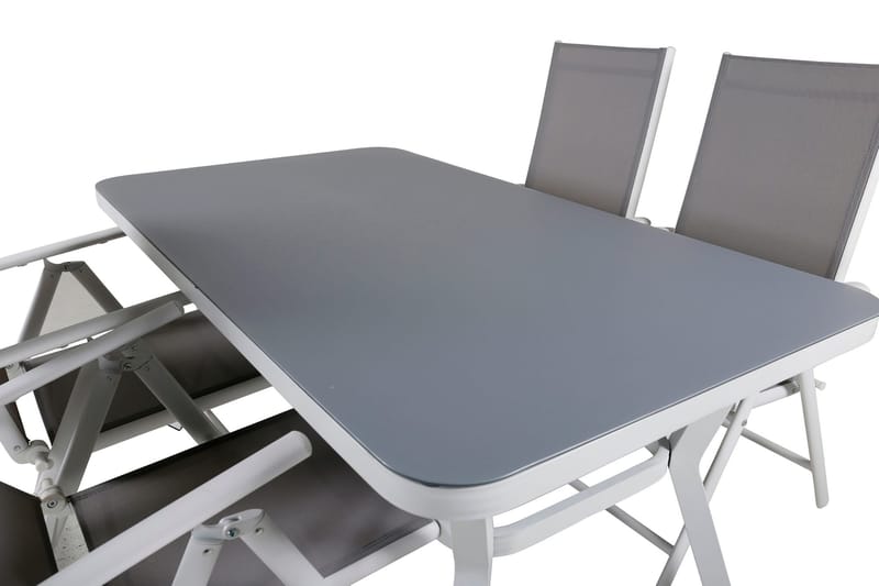 Virya Spisegruppe 160cm + 4 Break Posisjonsstoler - Hvit/Grå - Hagemøbler - Hagegruppe - Spisegrupper hage