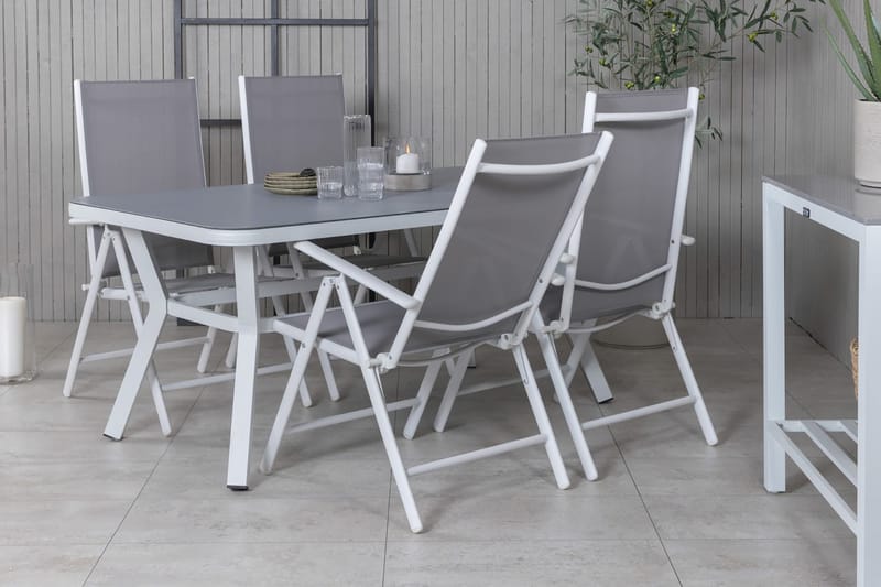 Virya Spisegruppe 160cm + 4 Break Posisjonsstoler - Hvit/Grå - Hagemøbler - Hagegruppe - Spisegrupper hage