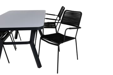 Virya Spisegruppe 160cm + 4 Lindos Karmstoler - Svart/Natur - Hagemøbler - Hagegruppe - Spisegrupper hage
