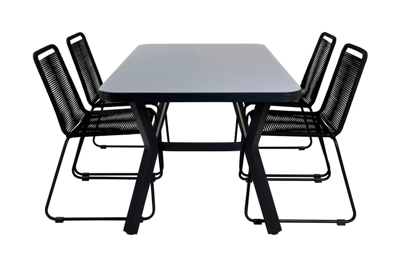 Virya Spisegruppe 160cm + 4 Lindos Stablebare Spisestoler - Hvit - Hagemøbler - Hagegruppe - Spisegrupper hage
