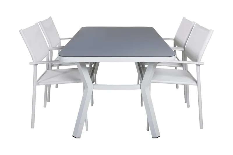 Virya Spisegruppe 160cm + 4 Santorini Karmstoler, Hvit/Grå