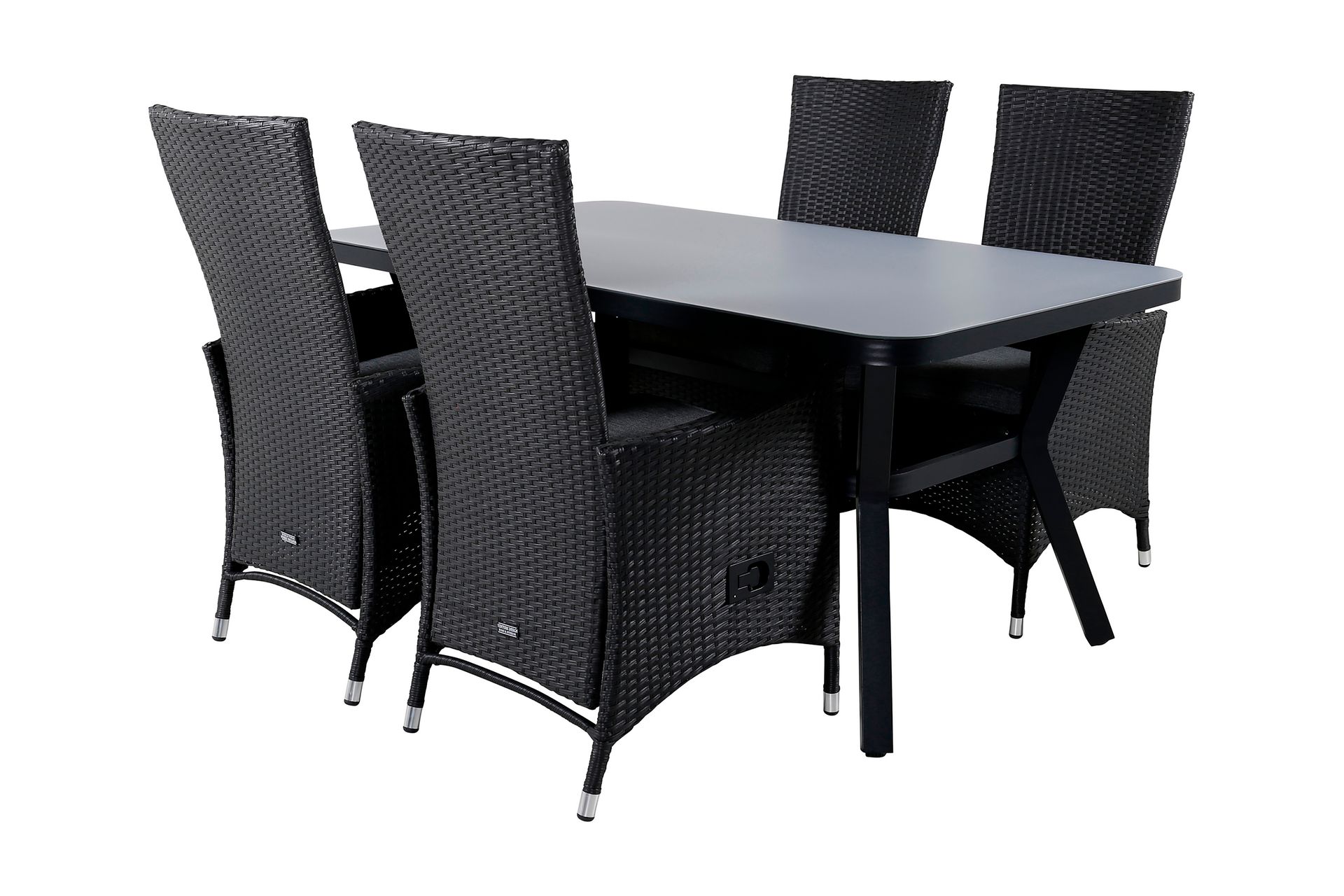 Virya Spisegruppe 160cm + 4 Padova Reclinerstoler - Svart - Hagemøbler - Hagegruppe - Spisegrupper hage