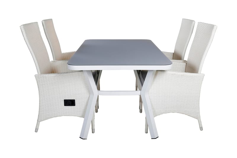Virya Spisegruppe 160cm + 4 Padova Reclinerstoler - Svart/Natur - Hagemøbler - Hagegruppe - Spisegrupper hage