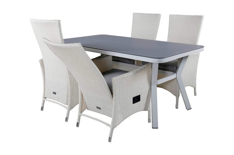 Virya Spisegruppe 160cm + 4 Padova Reclinerstoler - Svart/Natur - Hagemøbler - Hagegruppe - Spisegrupper hage