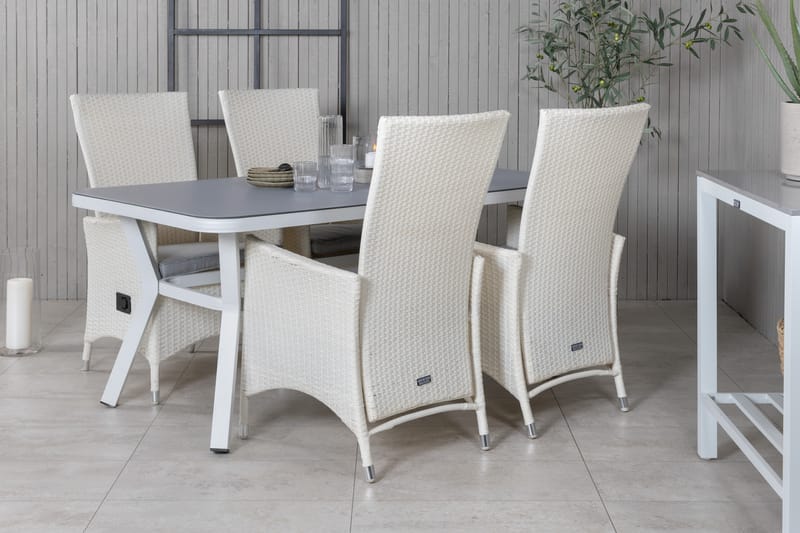 Virya Spisegruppe 160cm + 4 Padova Reclinerstoler - Svart/Natur - Hagemøbler - Hagegruppe - Spisegrupper hage