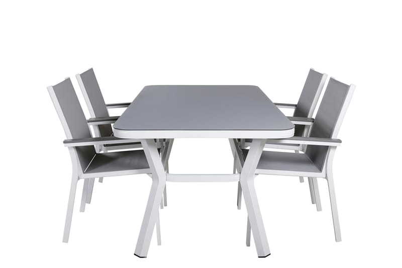 Virya Spisegruppe 160cm + 4 Parma Spisestoler - Hvit/Grå - Hagemøbler - Hagegruppe - Spisegrupper hage