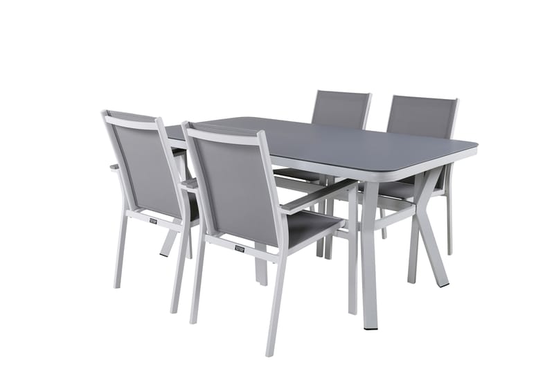 Virya Spisegruppe 160cm + 4 Parma Spisestoler - Hvit/Grå - Hagemøbler - Hagegruppe - Spisegrupper hage
