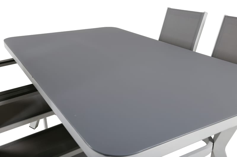 Virya Spisegruppe 160cm + 4 Parma Spisestoler - Hvit/Grå - Hagemøbler - Hagegruppe - Spisegrupper hage