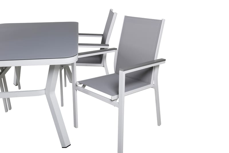 Virya Spisegruppe 160cm + 4 Parma Spisestoler - Hvit/Grå - Hagemøbler - Hagegruppe - Spisegrupper hage