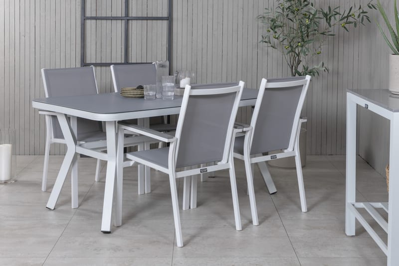 Virya Spisegruppe 160cm + 4 Parma Spisestoler - Hvit/Grå - Hagemøbler - Hagegruppe - Spisegrupper hage