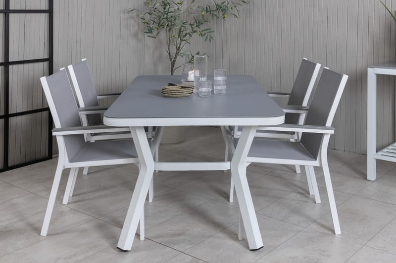 Virya Spisegruppe 160cm + 4 Parma Spisestoler - Hvit/Grå - Hagemøbler - Hagegruppe - Spisegrupper hage