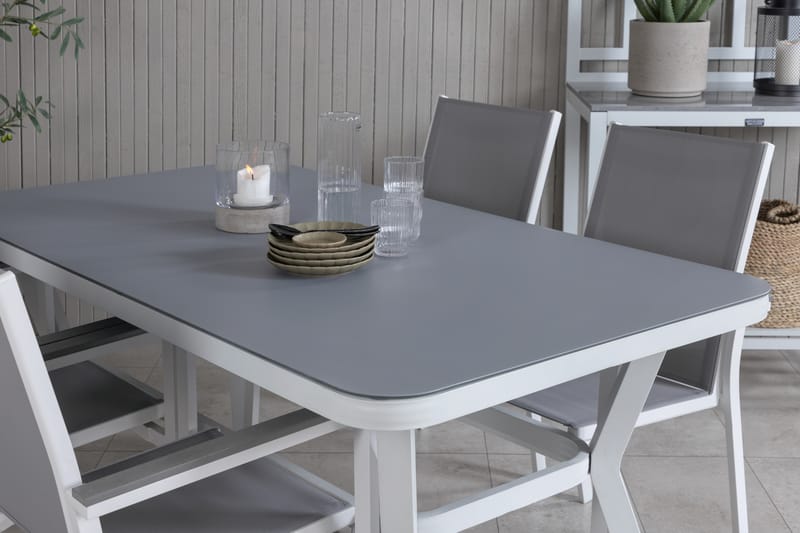 Virya Spisegruppe 160cm + 4 Parma Spisestoler - Hvit/Grå - Hagemøbler - Hagegruppe - Spisegrupper hage