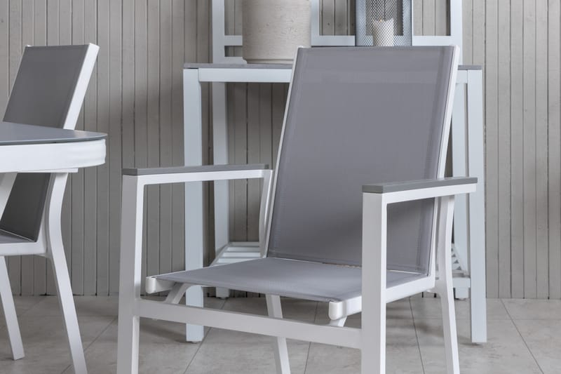 Virya Spisegruppe 160cm + 4 Parma Spisestoler - Hvit/Grå - Hagemøbler - Hagegruppe - Spisegrupper hage