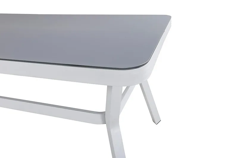 Virya Spisegruppe 160cm + 6 Albany Posisjonsstoler - Hvit/Grå - Hagemøbler - Hagegruppe - Spisegrupper hage