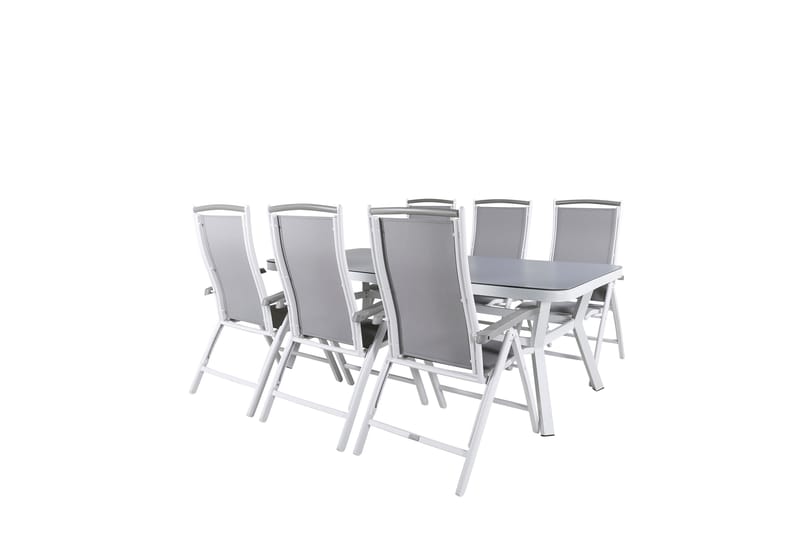 Virya Spisegruppe 160cm + 6 Albany Posisjonsstoler - Hvit/Grå - Hagemøbler - Hagegruppe - Spisegrupper hage