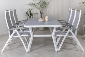 Virya Spisegruppe 160cm + 6 Albany Posisjonsstoler - Hvit/Grå - Hagemøbler - Hagegruppe - Spisegrupper hage