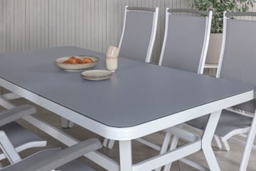 Virya Spisegruppe 160cm + 6 Albany Posisjonsstoler - Hvit/Grå - Hagemøbler - Hagegruppe - Spisegrupper hage