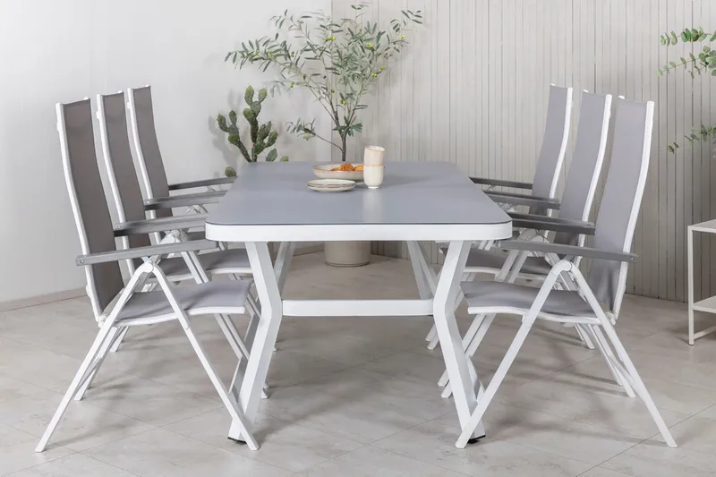 Virya Spisegruppe 160cm + 6 Albany Posisjonsstoler - Svart - Hagemøbler - Hagegruppe - Spisegrupper hage